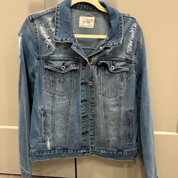 Jessica Simpson Jackets & Blazers - JESSICA SIMPSON Distressed Jean Jacket